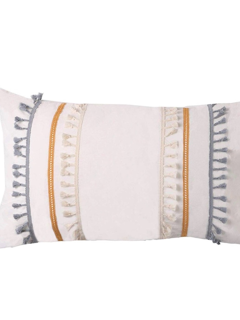 Boho Tassel Decorative Lumbar Pillow Shams King in Ivory, Mustard & Gray 2 in se